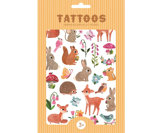 kit de tatuagens temporárias para crianças no tema Woodland Friends da marca Petit Monkey